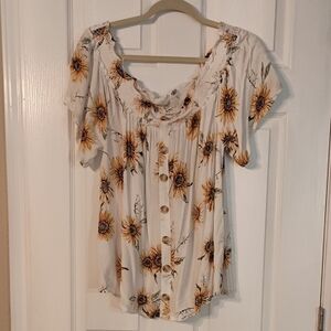 Maurices Sunflower Off The Shoulder Short Sleeve CrinkleTop